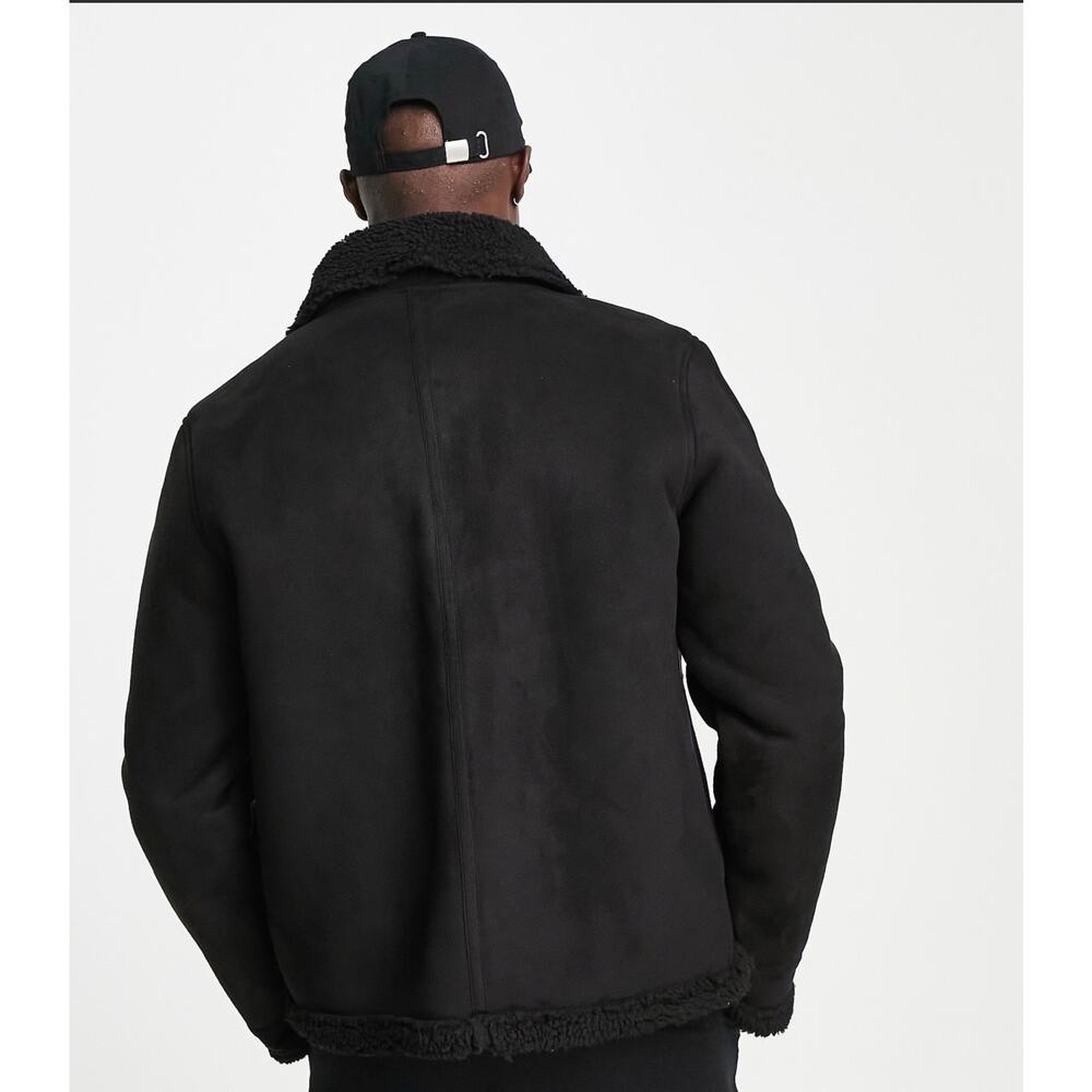 Barneys Original blk faux suede borg Lined Aviator Jacket sherpa-lined bkr sz S - Picture 3 of 13